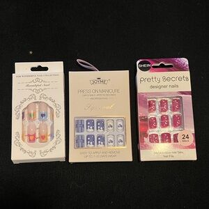 3pks Assorted Women's Press-On Nail Sets – Purple, Pink, and Multicolor